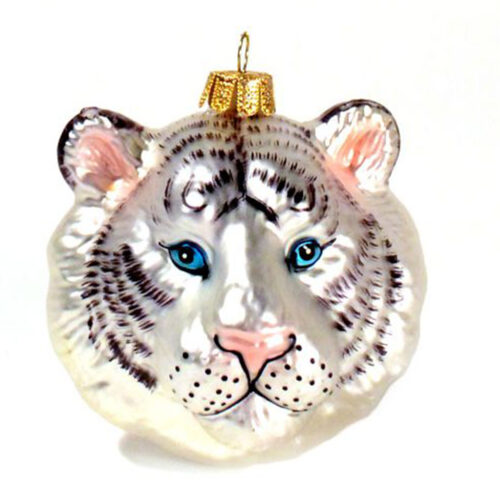Tiger Kopf silber weiss schwarz Glas innen versilbert Huetchen aus Blech