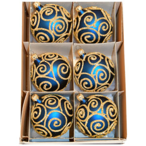 6er Set Kugeln Petrol Gold mit Barockmuster